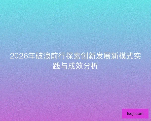 2026年破浪前行探索创新发展新模式实践与成效分析